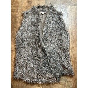 CAbi Jacket Open Front Womens Small Faux Fur Sleeveless Gray